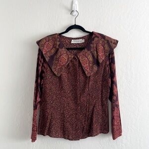 Vintage 90s Componix Floral Paisley Large Collar Button Up Blouse Womens 8
